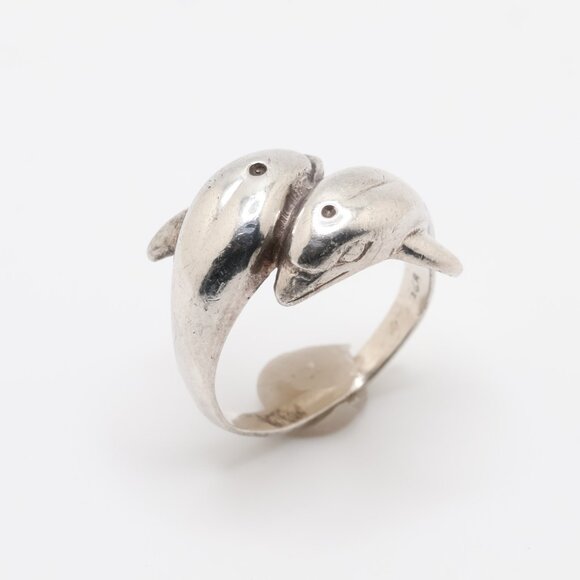 Vintage Sterling Silver Dolphins Ring - Picture 5 of 10
